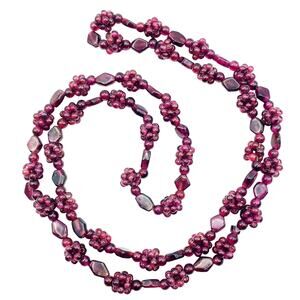 Red Garnet Cluster Necklace 28" Boho Beaded Natural Gemstone January Birthstone
